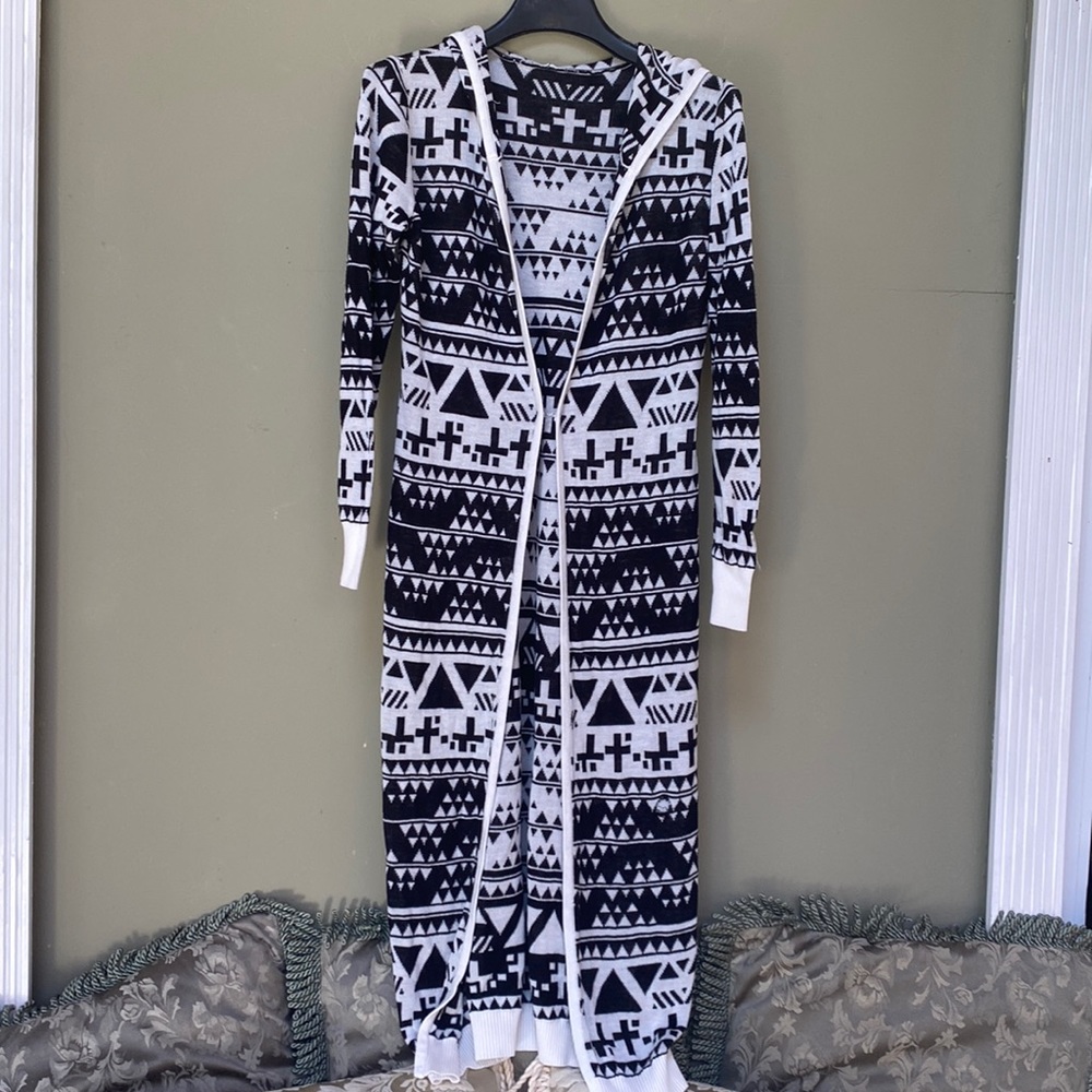 Long Black & White Cardigan